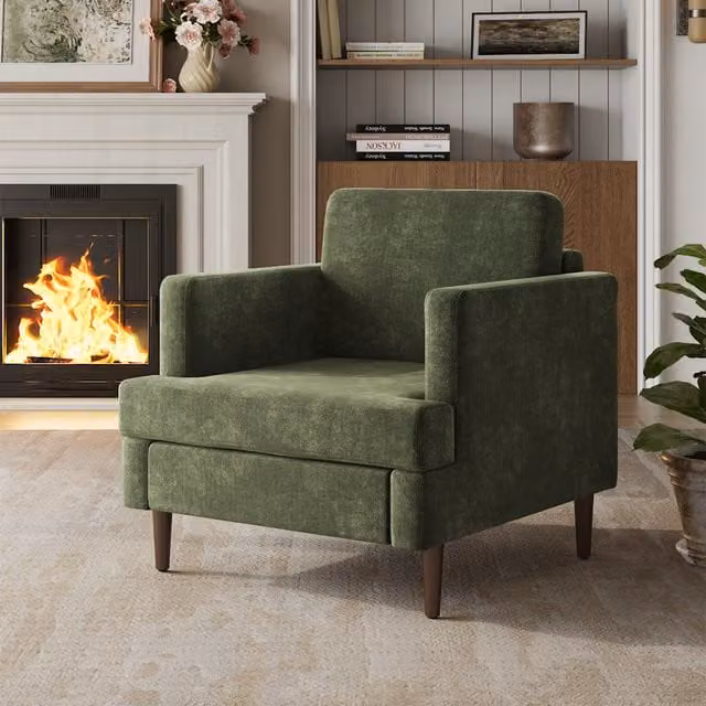 Livingandhome Mid-Century Single Sofa Armchair in Green Fabric