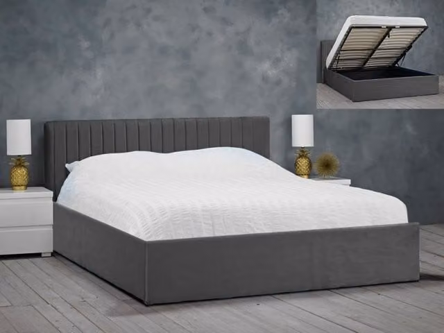 Lemon Pavilion Furniture Berlin Double Ottoman Bed Frame in Silver Velvet, W/D/H: 152 x 200 x 87 cm – 1