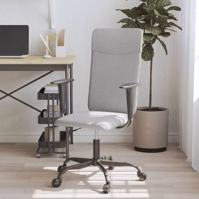 Berkfield Modern Grey Fabric Upholstered Task Chair with Armrests and 360 Degree Swivel