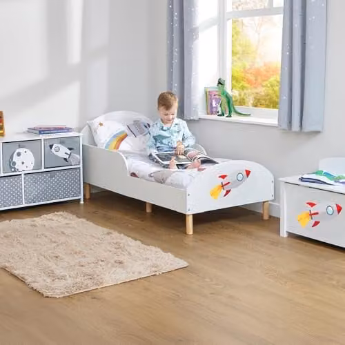 Liberty House Toys Rocket Toddler Bed in White Solid Pine Wood, W/D/H: 140 x 70 x 68 cm