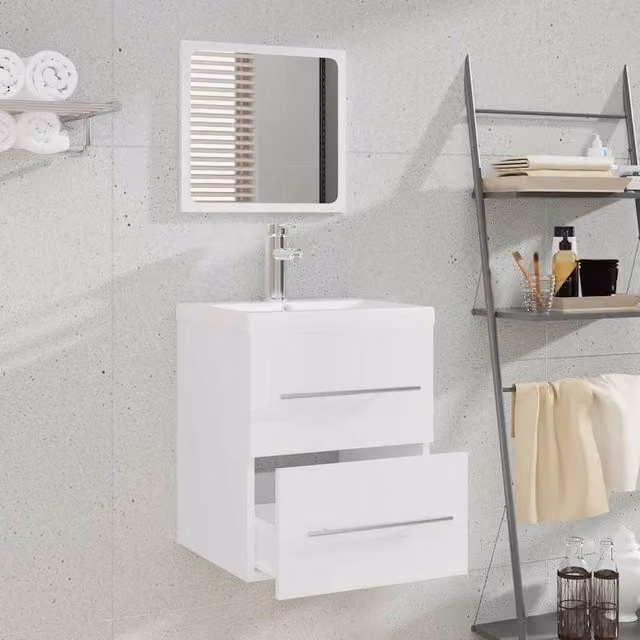 Berkfield Home Stylish White Glossy Bathroom Cabinet with Mirror, W/D/H: 41 x 38.5 x 48 cm