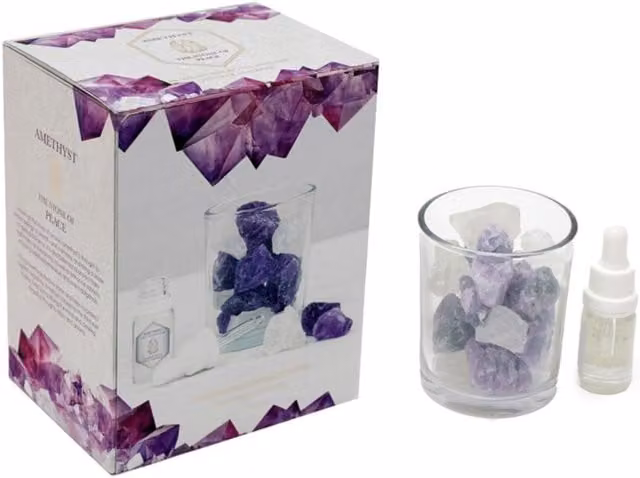 KDMK Refillable Amethyst Crystal Glass Oil Diffuser, Purple Tabletop Decor