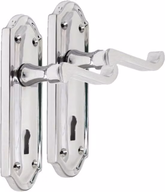 Ashford Key Lock Scroll Lever Door Handle with Long Backplate Set in Chrome