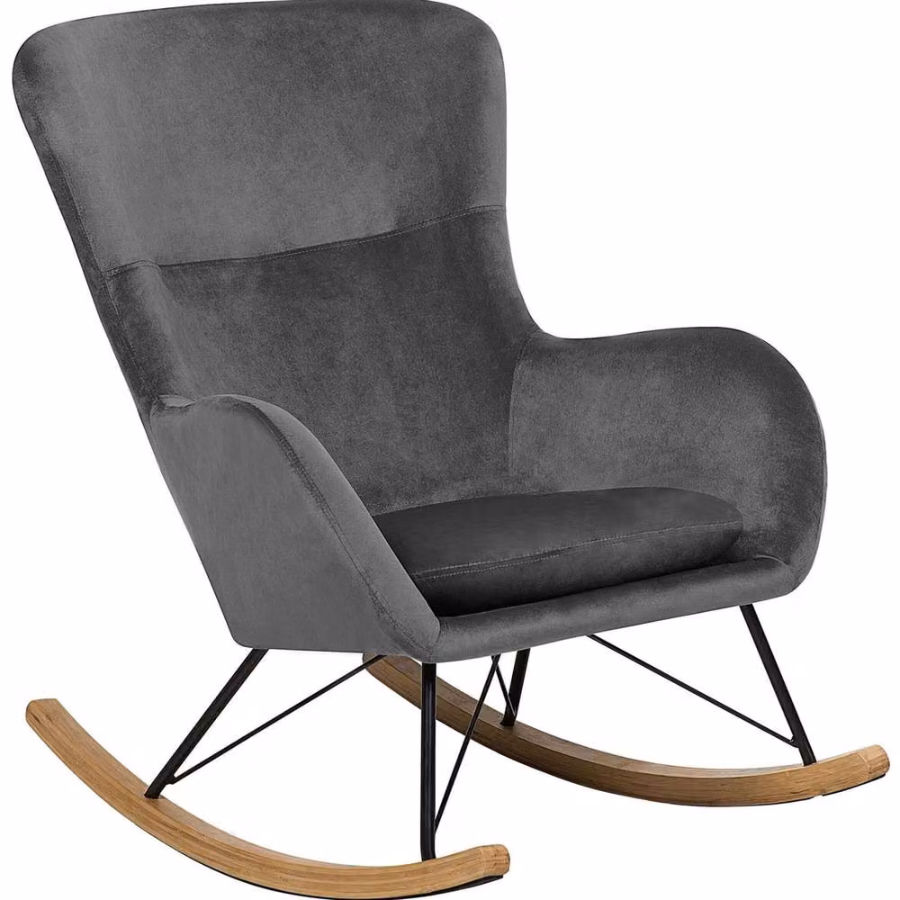 Wyld and Coco Dark Grey Velvet Rocking Chair with Metal Frame and Rubberwood Rockers – 2