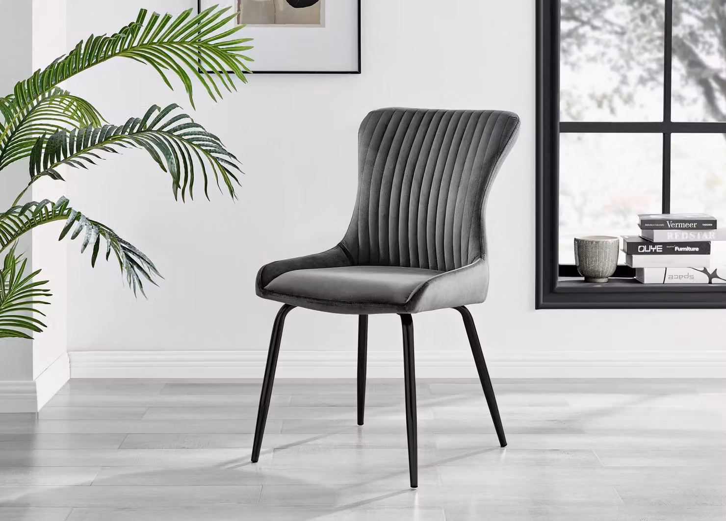FurnitureboxUK Nora Set of 2 Modern Upholstered Velvet Dining Chairs in Dark Grey with Black Metal Legs – 2