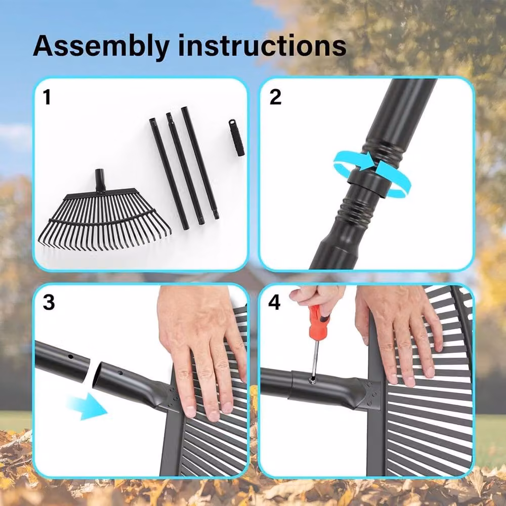 VOGREX 25-Tooth Adjustable Metal Lawn Rake in Black – 3