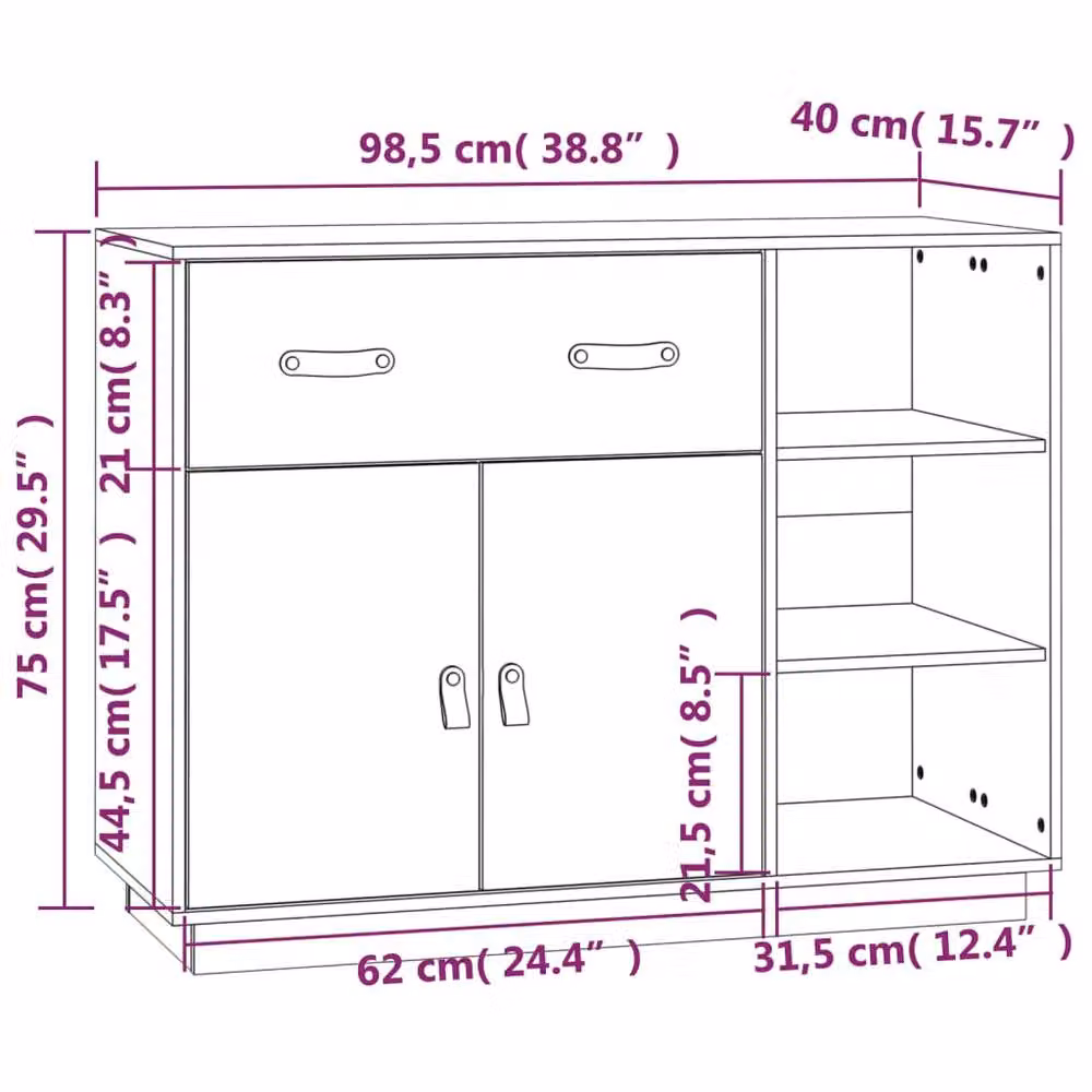 Berkfield Home Grey Solid Wood Pine Sideboard, W/D/H: 98.5 x 40 x 75 cm – 5