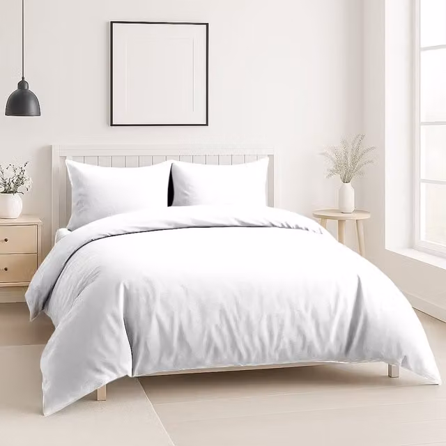 Home Sweet Home UK 200 Thread Count Cotton Percale Duvet Cover and Pillowcase Set, White, W/D/H: 240 x 220 cm with Pillowcases 48 x 74 cm