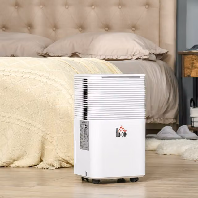 HOMCOM Quiet Dehumidifier for Home and Laundry, 10L Capacity, White
