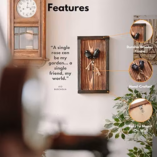 Novecrafto Black Forged Iron Roses in a Brown Burnt Wood Frame, Rectangular Wall Decor – 2