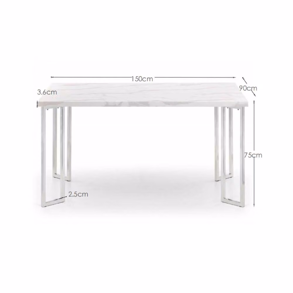Cheshire Premium Portofino Rectangular Marble and Chrome Dining Table, White/Multicolour, W: 150 cm, D: 75 cm, H: 75 cm – 2