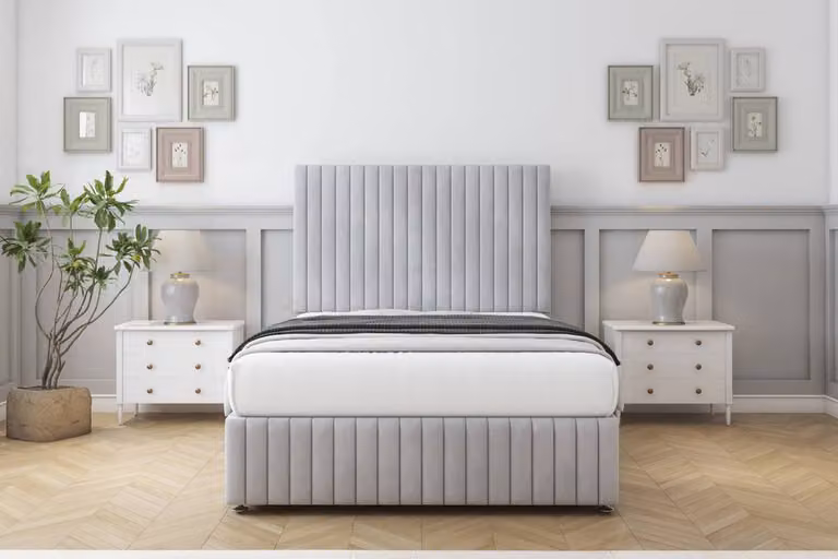 Sloomy Madison Naples Divan Set in Silver with 26 inch Headboard and Footboard, Super King Size (W/D/H: 200 x 200 x 64.5 cm)