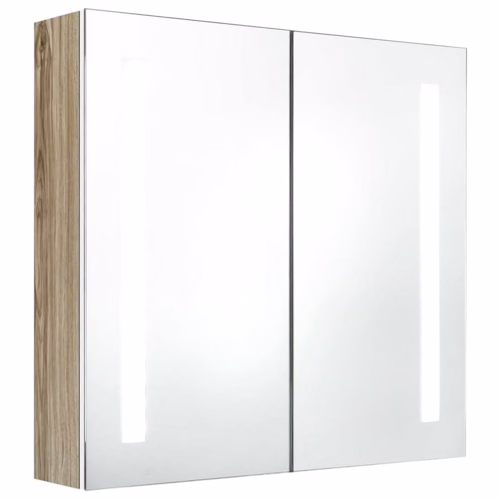 Berkfield Home LED Bathroom Mirror Cabinet in White and Oak, W: 62 cm, D: 14 cm, H: 60 cm – 2