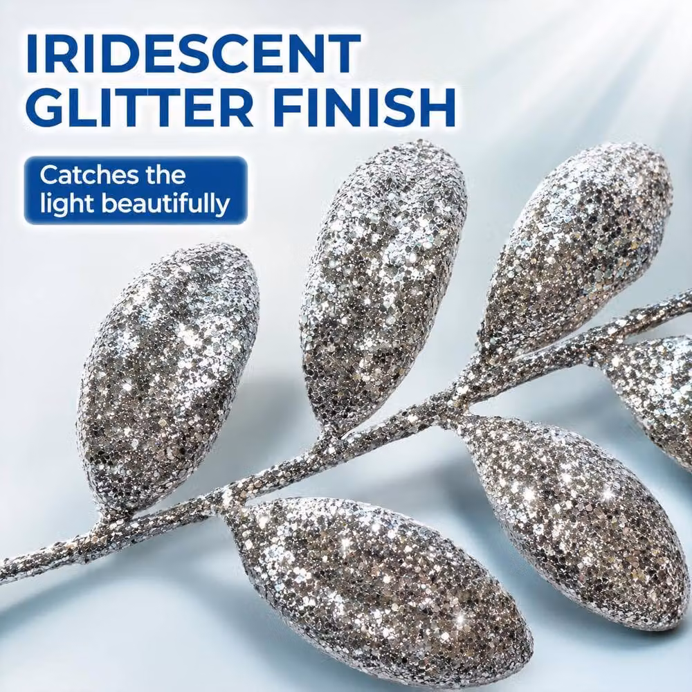 Shatchi Silver Glitter Walnut Leaf Christmas Tree Picks, 12 Pack, 35 cm – 3
