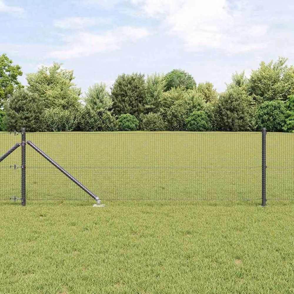 Berkfield Home Modern Welded Wire Fence with 7 Spike Posts, Grey Steel – 2