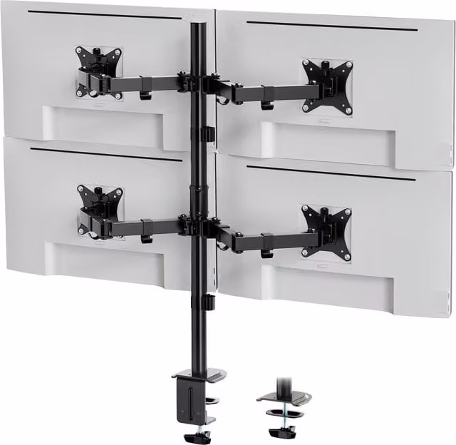 VonHaus Height Adjustable Four Screen Monitor Desk Mount with Swivel Arms, Black