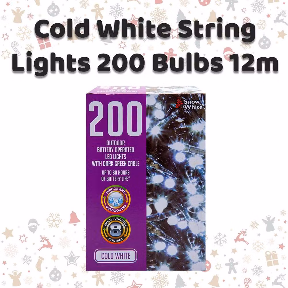 VFM e-Store Christmas Cold White String Lights with 200 Bulbs and 12m Length plus 50cm Lead – 2