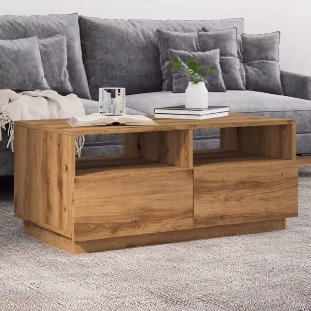 Berkfield Home Modern Artisan Oak Coffee Table with LED Lights in Brown, W: 90 cm, D: 49 cm, H: 40 cm – 1