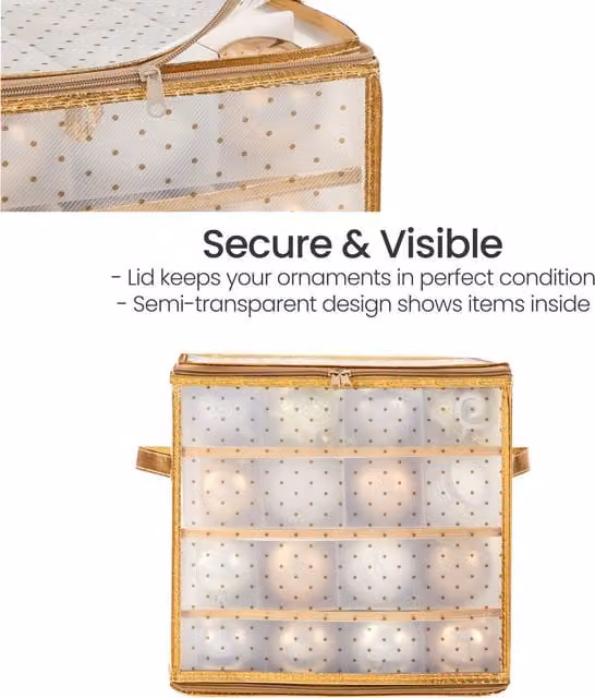 SONGMICS 2 Pack Christmas Ornament Storage Boxes in Gold and Red with 64 Compartments