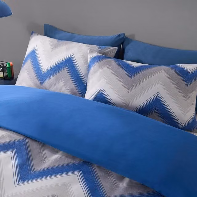 OHS Zig Zag Duvet Cover and Pillowcase Set in Blue, Beige, Orange and Pink, 200 x 200 cm