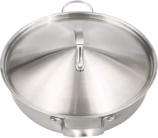 VOGREX 304 Stainless Steel Wok Pan with Lid, Silver, Diameter: 36.5 cm, Height: 10 cm