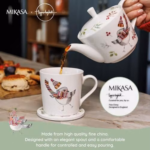 Mikasa Floral Bone China Teapot in White, 650ml – 3