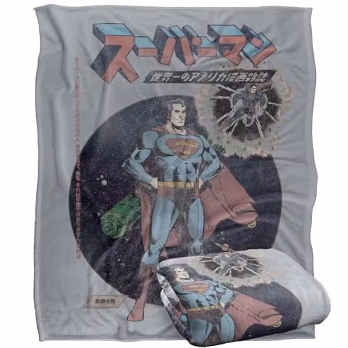 Warner Bros. Superman Retro Japanese Silky Touch Super Soft Fleece Throw Blanket, Multicolour, W: 152.4 cm x L: 152.4 cm