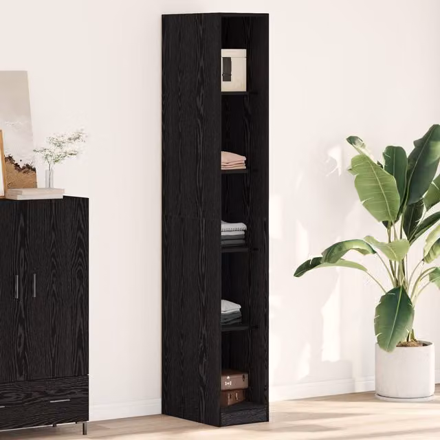 Berkfield Home Black Lacquered MDF Wardrobe with Doors and Open Shelves, W/D/H: 30 x 50 x 200 cm