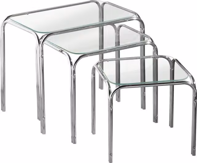Premier Housewares Nest of 3 Modern Glass Top Tables with Chrome Legs, W/D/H: 39 x 46 x 30 cm – 1