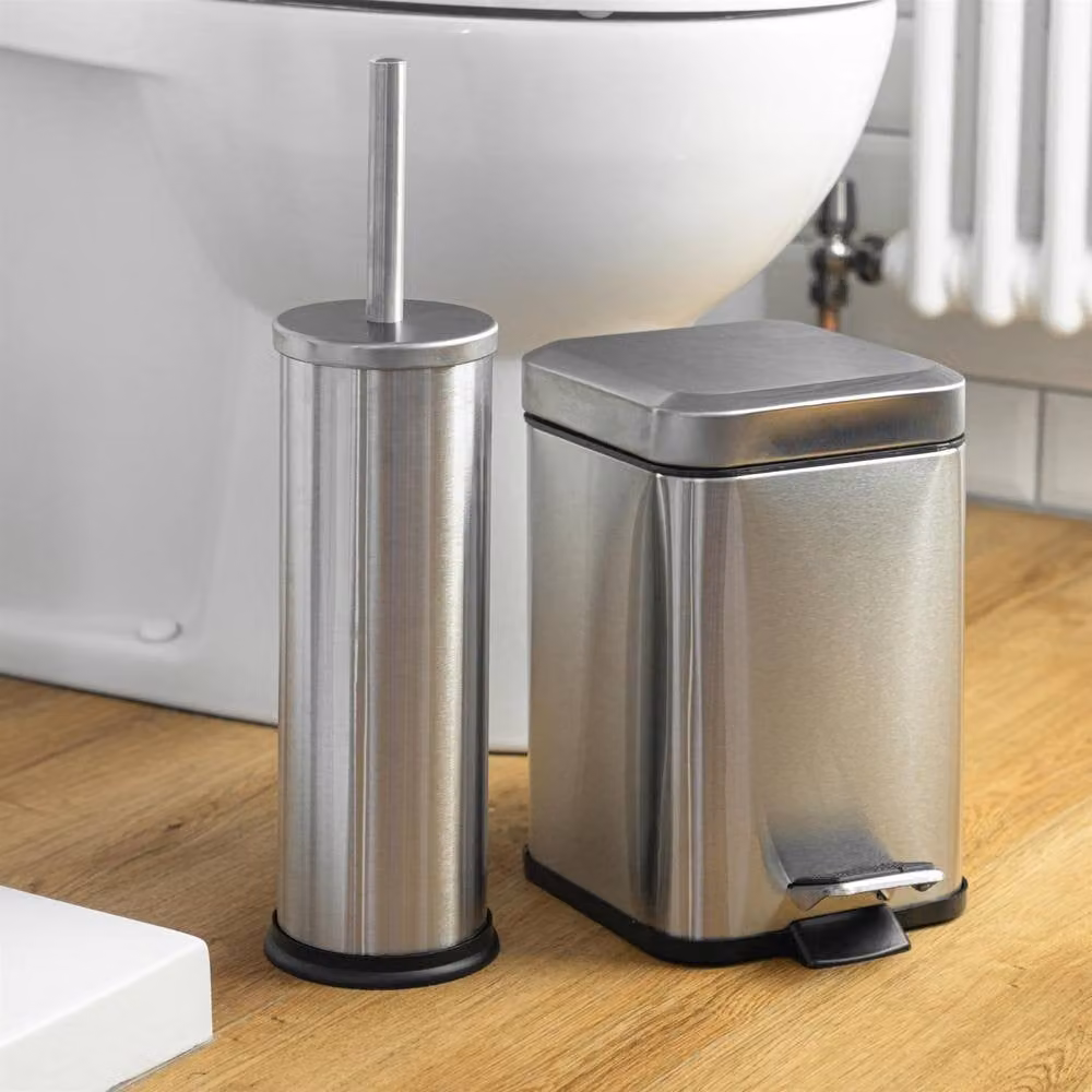 Harbour Housewares 3L Stainless Steel Pedal Bin and Toilet Brush Set in Silver – 4