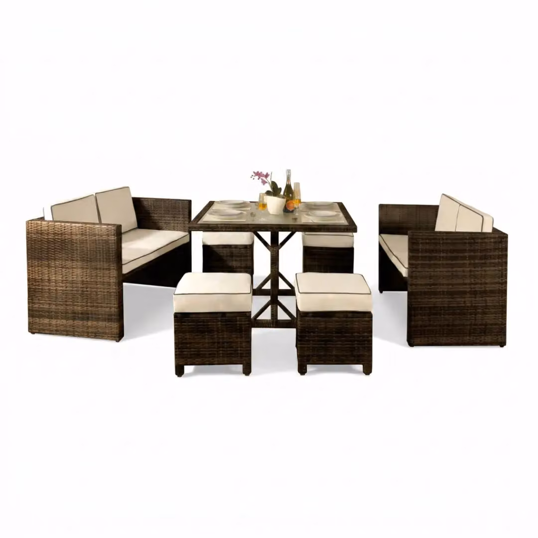 Comfy Living Ltd 7 Piece Modern Upholstered Rattan Garden Furniture Set in Brown and Cream – 2