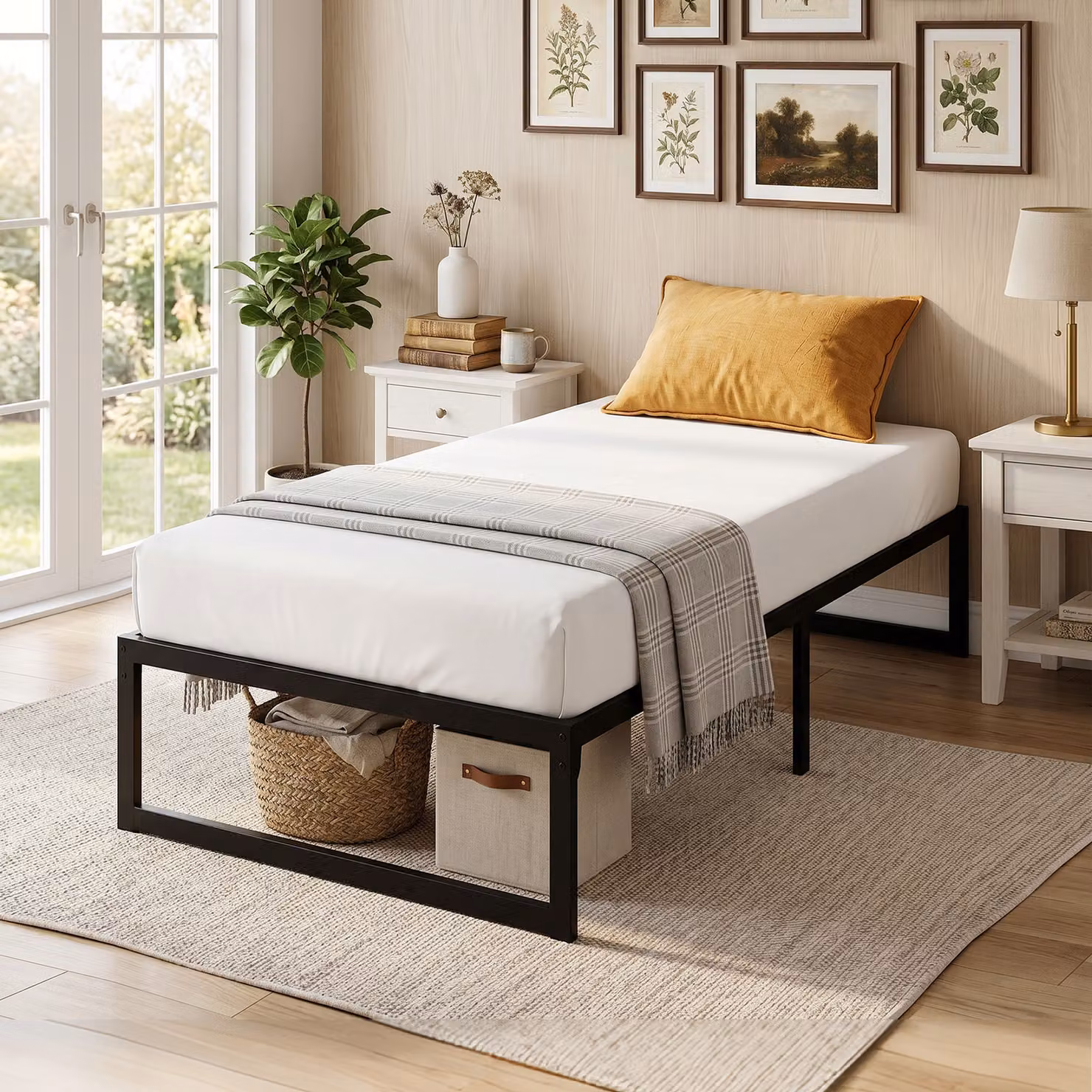 HOMCOM Single Bed Frame with Underbed Storage and Steel Slat Support, Black, W/D/H: 90 x 190 x 32.5 cm – 2