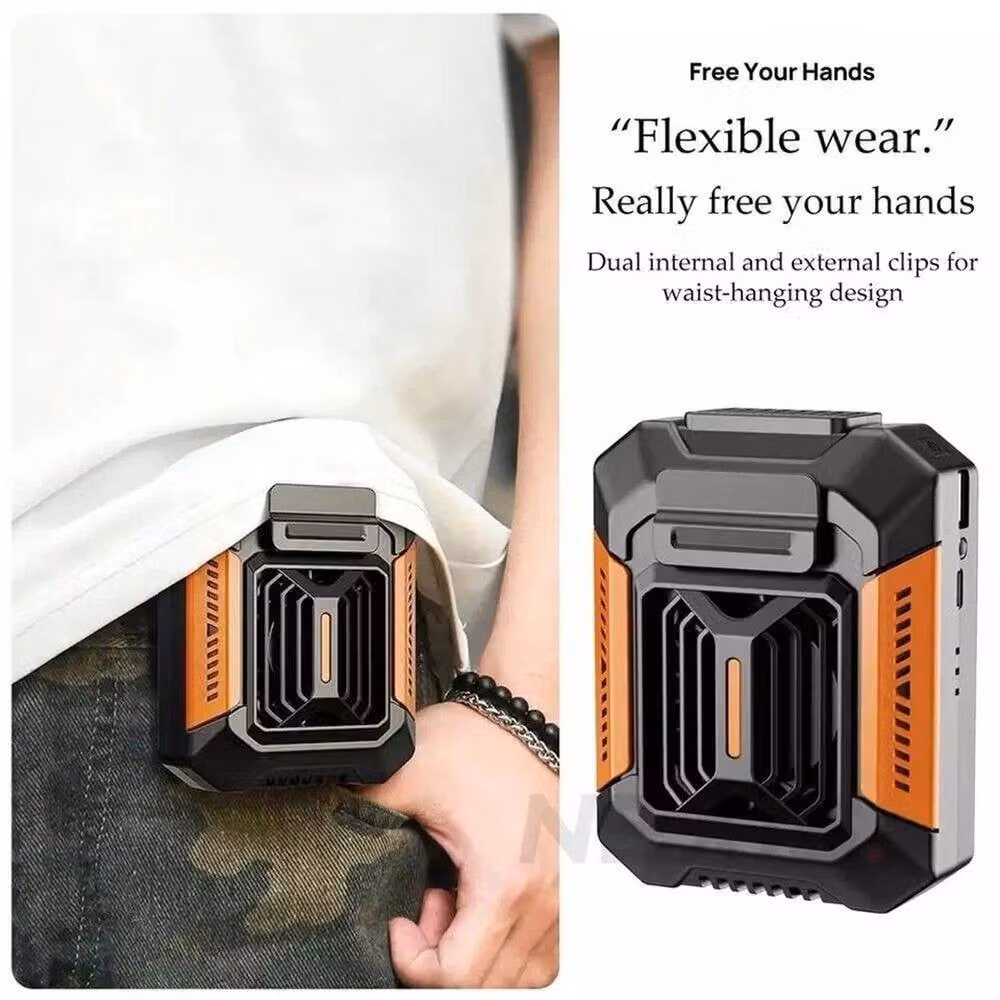 FLAVORA Portable Waist Clip Fan with 4000mAh Battery and 3 Speeds in Black – 5