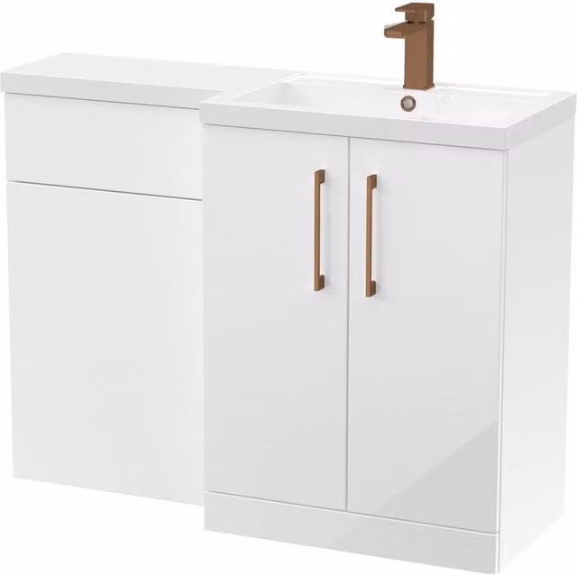 Balterley Gloss White Right-Hand Vanity and WC Unit Combination with Soft-Close Doors, W: 110 cm, H: 84 cm – 1