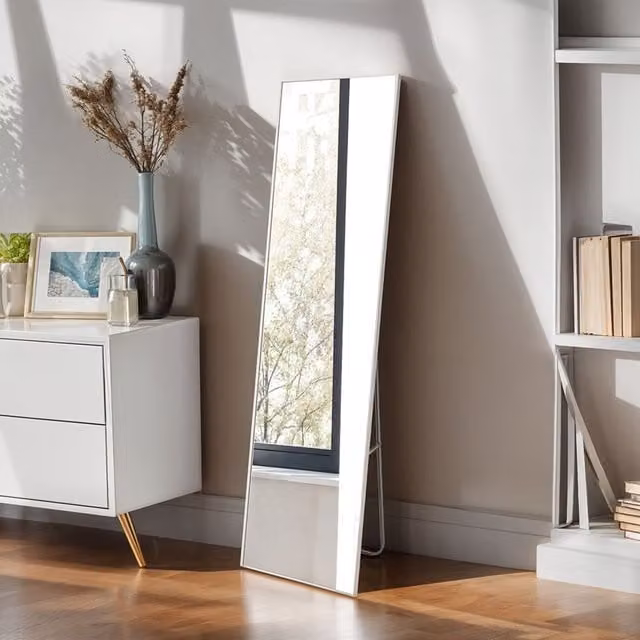 Kidkid Slim Aluminium Frame Full Length Wall Mirror in Silver and White
