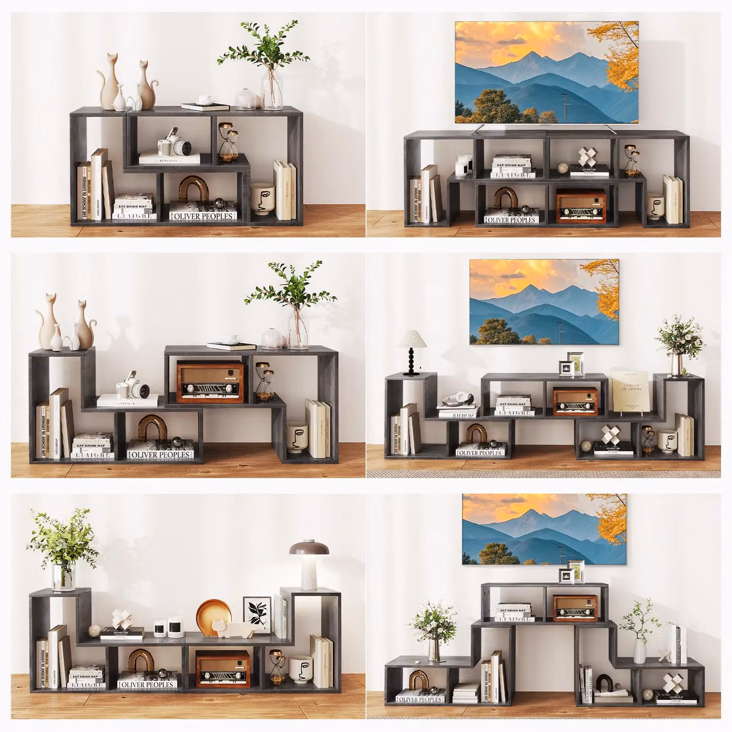 Costway Modern 3 Piece Adjustable TV Console Stand and Entertainment Centre in Grey – 6