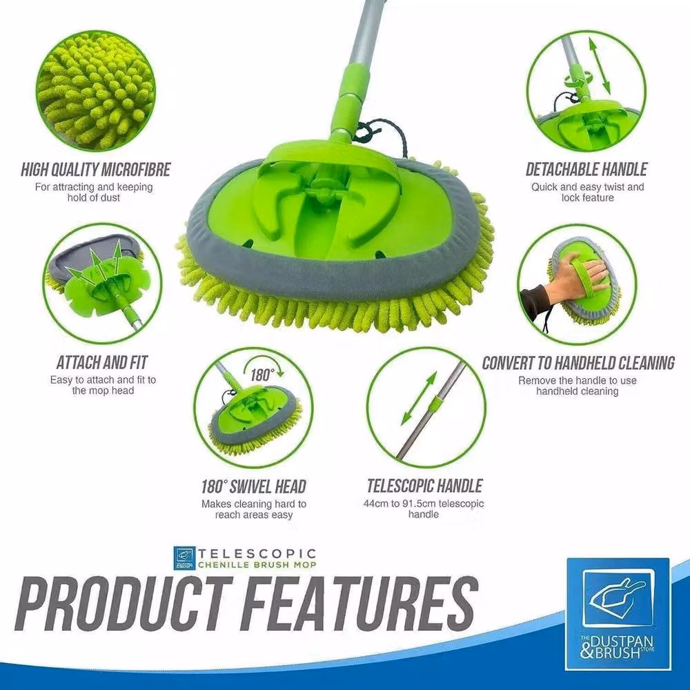 NESTLUNE Green Telescopic Long Handle Adjustable Car Wash Microfibre Mop – 6
