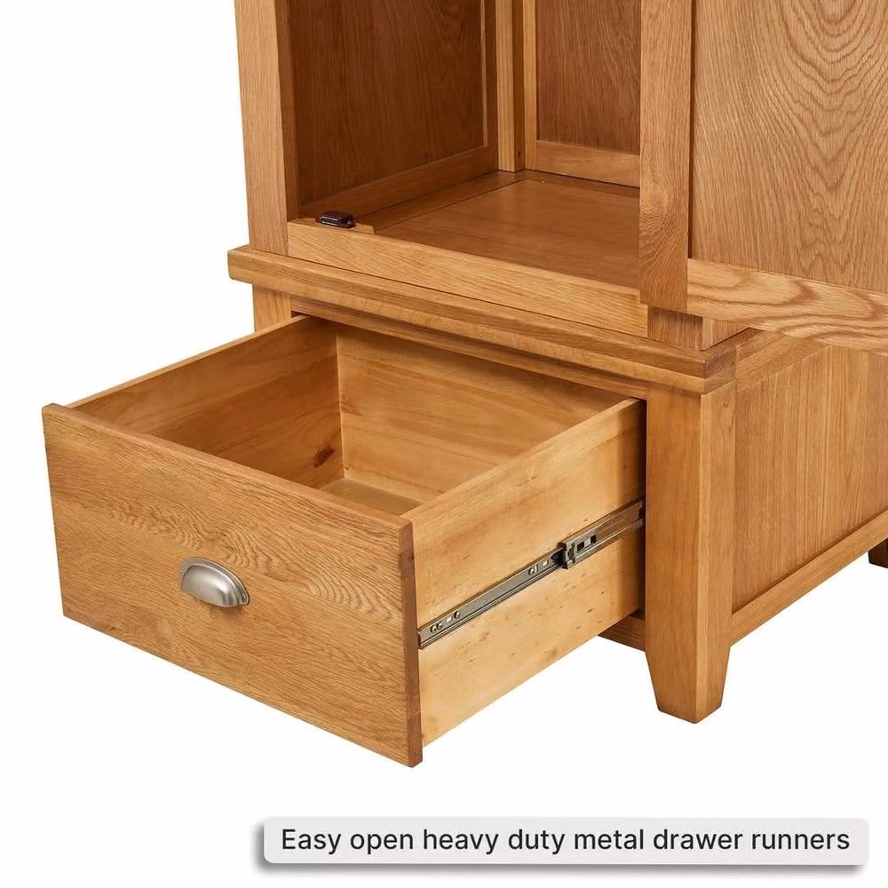 FORGEVIO Cheshire Oak Single 1 Door Wardrobe in Natural Brown with Integrated Drawers – 4