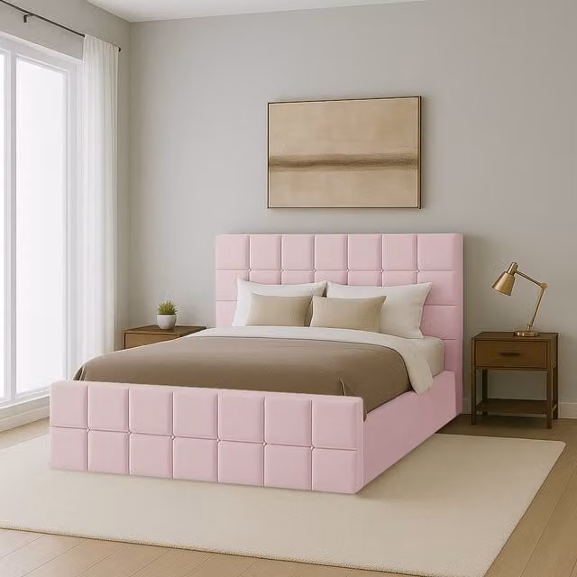 Desire Deco Andrea Upholstered Storage Bed in Pink, W/D/H: 140 x 200 cm