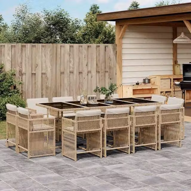 Berkfield Home 13 Piece Beige Poly Rattan Garden Dining Set with Cushions