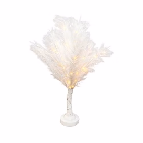 Shatchi White Feather Tree Table Lamp with Warm White LEDs, Battery-Operated, Height: 70 cm