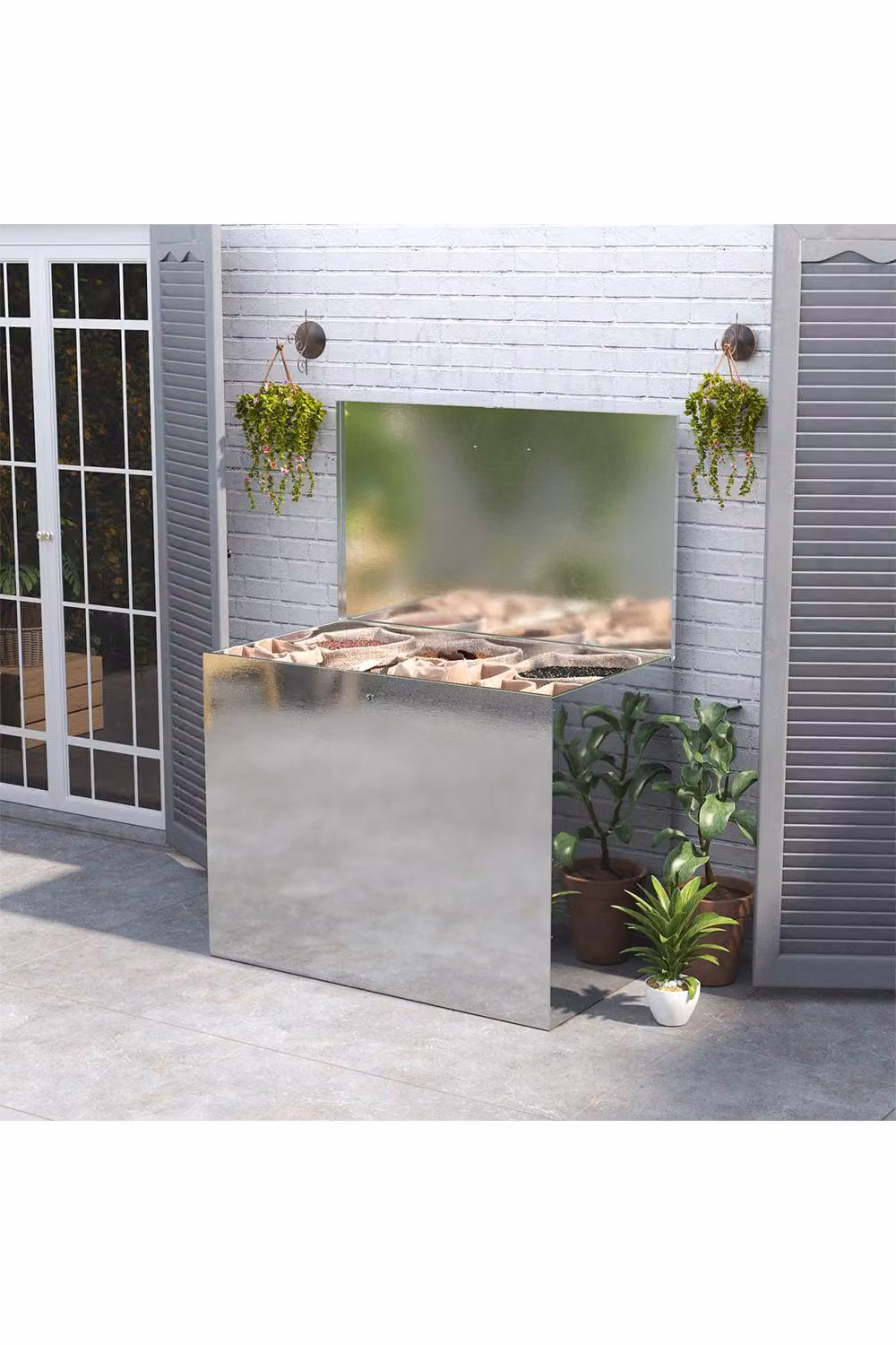 Living and Home Large Galvanised Steel Feed Storage Bin with One Compartment in Silver – 3