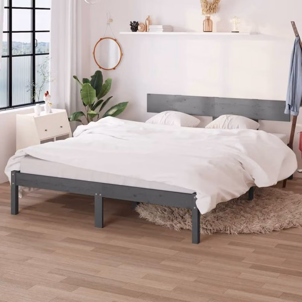 Berkfield Home Small Double Solid Wood Bed Frame in Grey, W: 120 cm x D: 190 cm – 2
