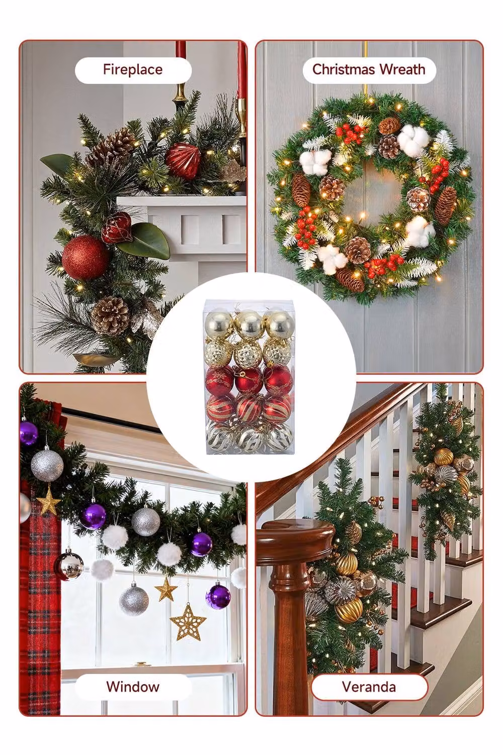 Living and Home 30-Piece Multicolour Christmas Bauble Ornament Set with Geometric, Hollow and Glossy Designs – 4