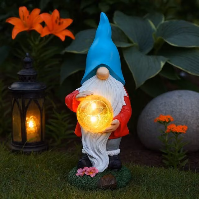 Voltico LED Garden Gnome with Crystal Ball Multicolour Garden Ornament, Height: 31 cm