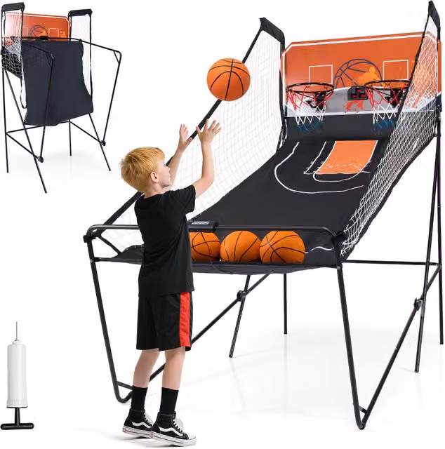 Costway Kids Basketball Hoop Machine with Light and Sound, Black, Foldable