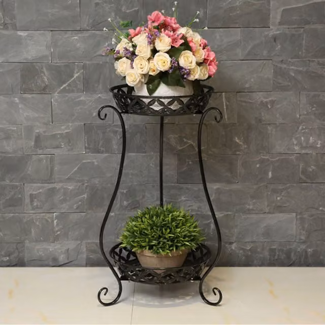 Livingandhome 2 Tier Tall Vintage Metal Plant Stand in Black