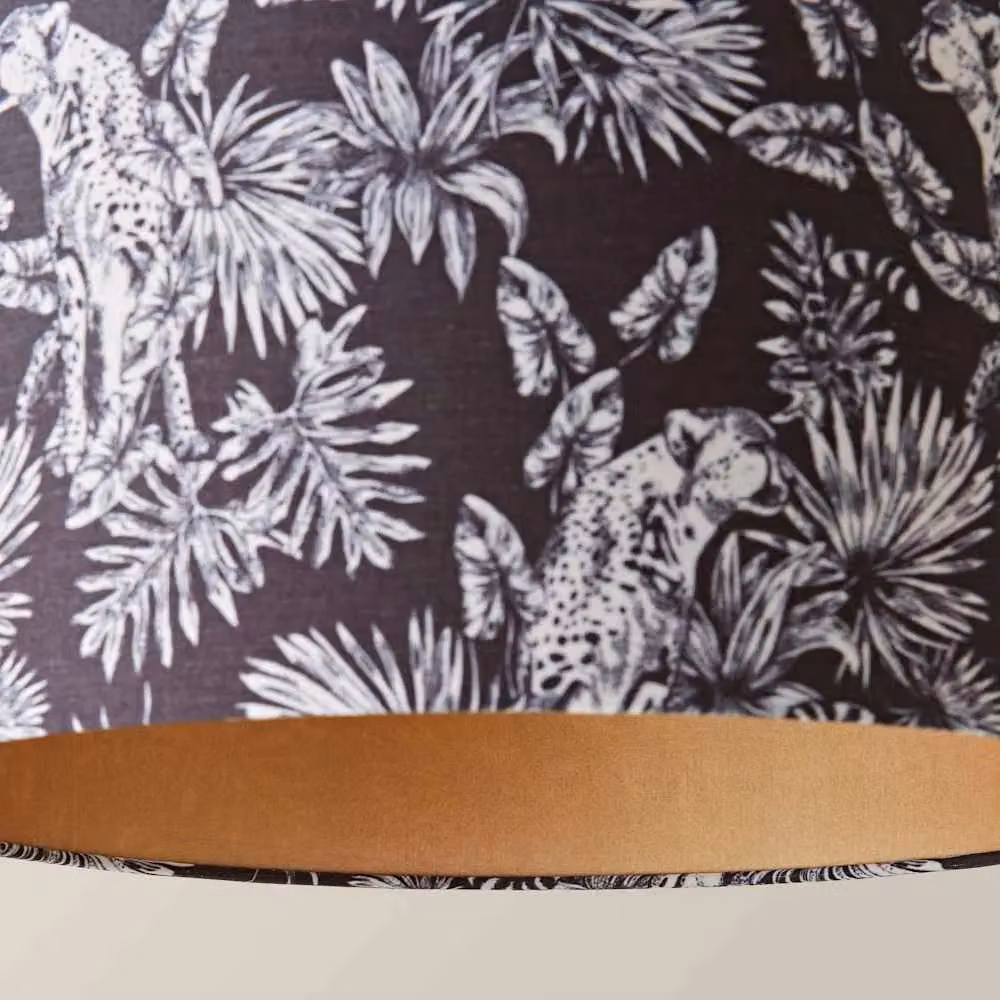 ValueLights Ariella Black Animal Print Cylinder Easy Fit Fabric Lamp Shade with Gold Inner – 4