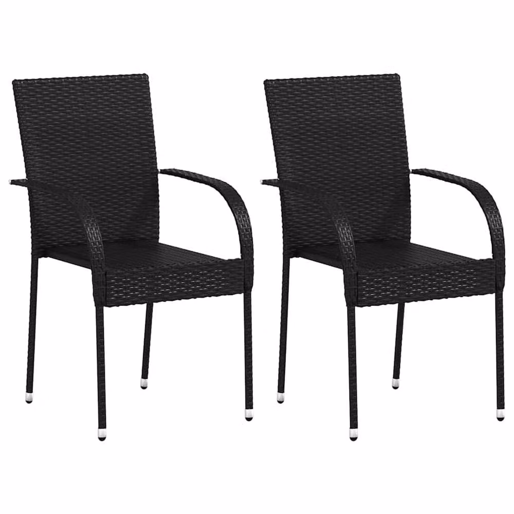 Berkfield Home Set of 2 Stackable Outdoor Chairs in Black Poly Rattan and Steel – 2