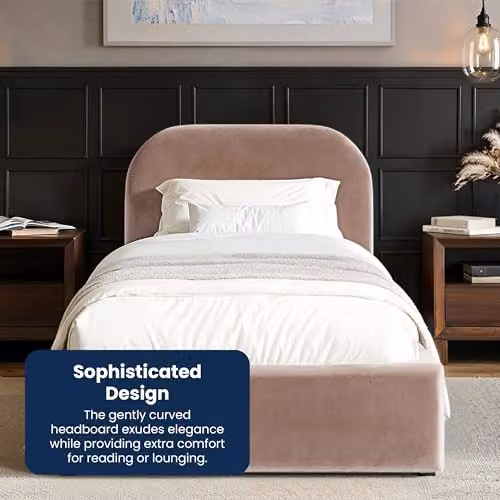 Flair Furnishings Alba Single Ottoman Bed Frame with Storage and Curved Headboard in Pink Velvet, W/D/H: 90 x 190 x 105 cm – 4